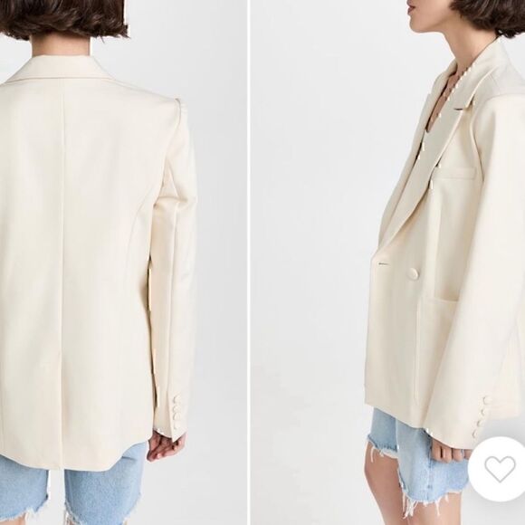 NWT Good American Blazer Stretch Cotton Blend Double Breasted in Bone 0 - Picture 1 of 6